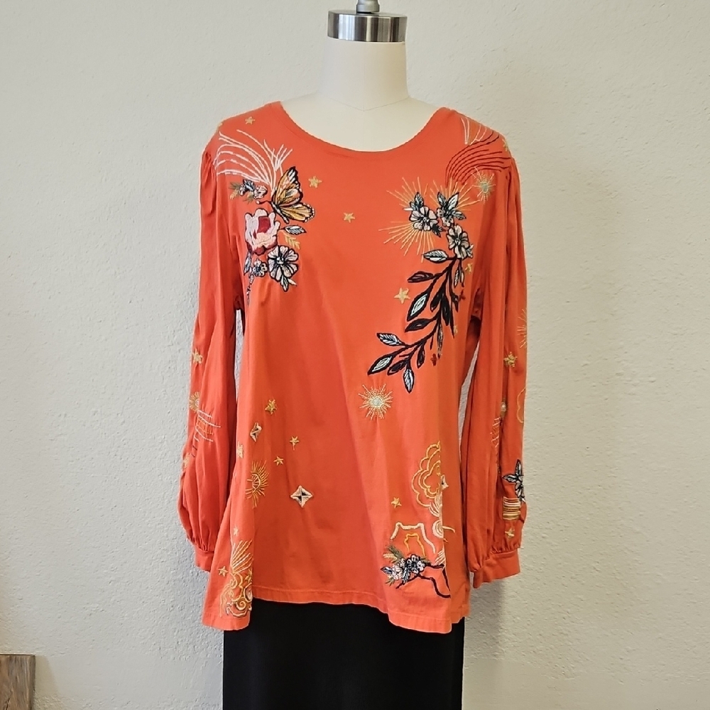 Johnny Was Long Sleeve Orange Top